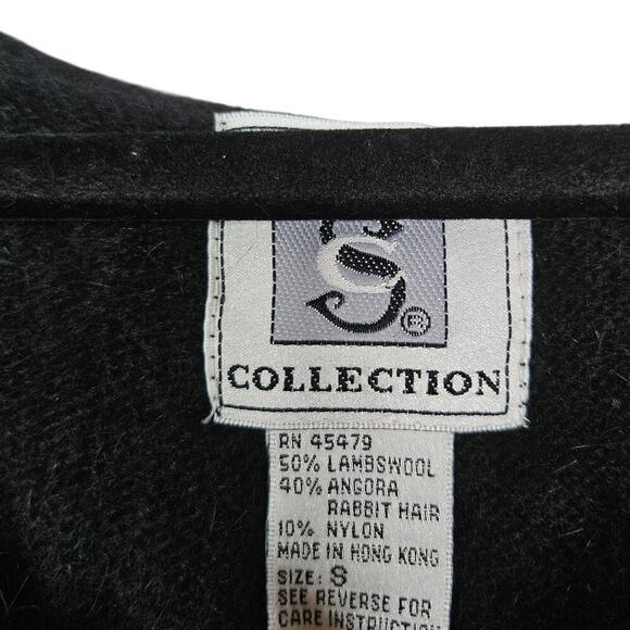 Deadstock Vintage 90s Studio Collection S Black Wool Angora Beaded Sweater Glam - Picture 4 of 5